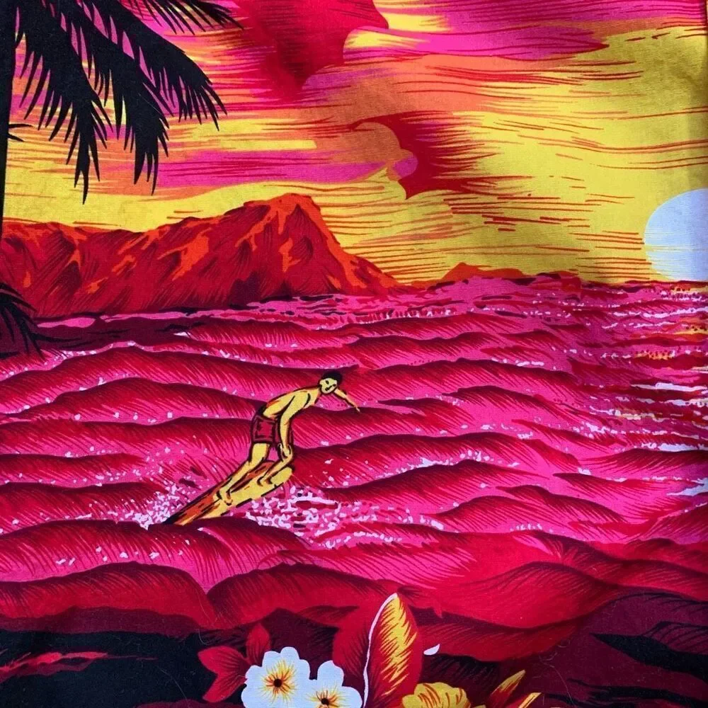 Vintage Palmwave‎ Hawaii Shirt Fuchsia Pink Sunset Surfer Tropical Floral Print